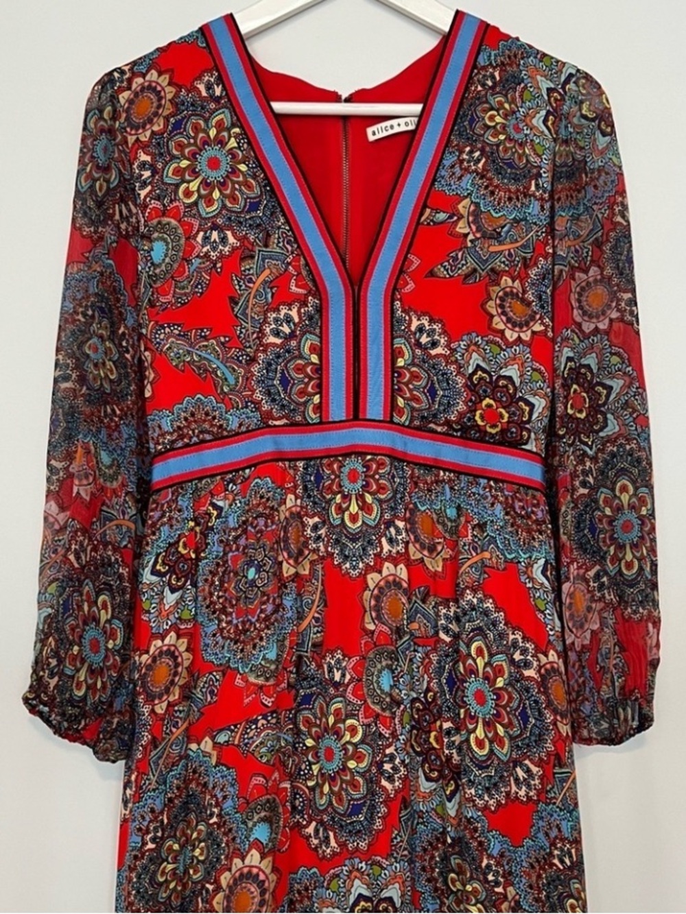 Alice + Olivia Jaida Ember Deep V Maxi Dress Poppy Multi 6 - Picture 4 of 10